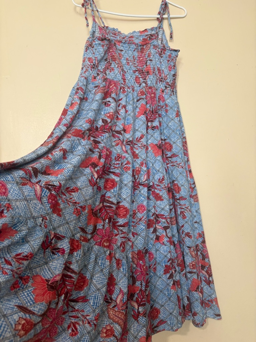 Blue Floral Maxi Dress with Red Rose Print